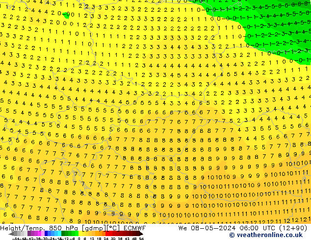 Z500/Rain (+SLP)/Z850 ECMWF We 08.05.2024 06 UTC