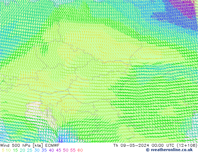 Wind 500 hPa ECMWF do 09.05.2024 00 UTC