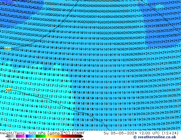 Z500/Rain (+SLP)/Z850 ECMWF Ne 05.05.2024 12 UTC