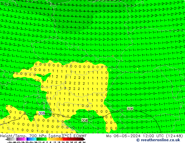 Height/Temp. 700 hPa ECMWF Po 06.05.2024 12 UTC