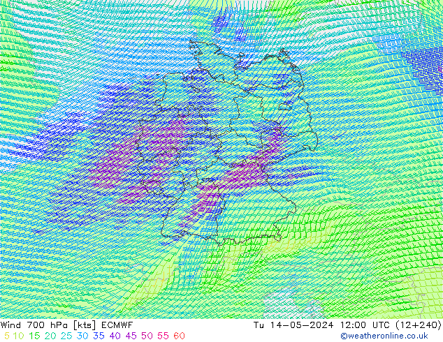 Vento 700 hPa ECMWF mar 14.05.2024 12 UTC