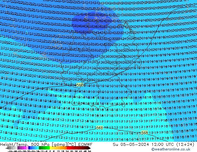 Z500/Rain (+SLP)/Z850 ECMWF Ne 05.05.2024 12 UTC