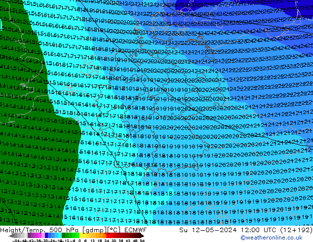 Z500/Rain (+SLP)/Z850 ECMWF So 12.05.2024 12 UTC