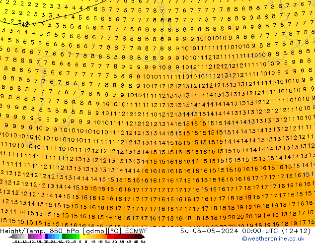 Z500/Yağmur (+YB)/Z850 ECMWF Paz 05.05.2024 00 UTC