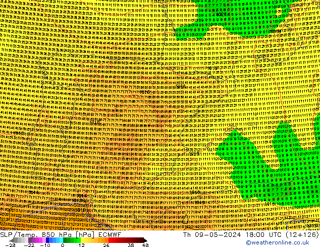 SLP/Temp. 850 hPa ECMWF Čt 09.05.2024 18 UTC