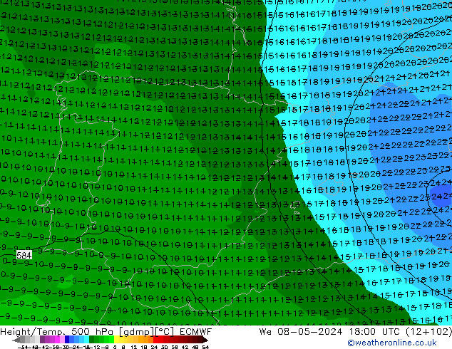 Z500/Rain (+SLP)/Z850 ECMWF We 08.05.2024 18 UTC