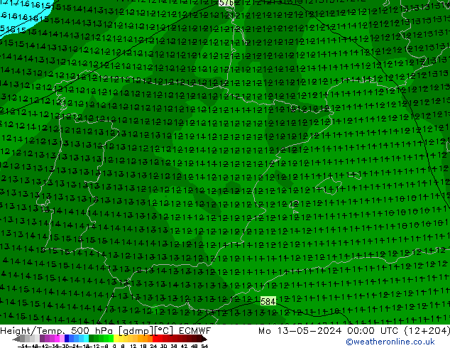 Z500/Rain (+SLP)/Z850 ECMWF Mo 13.05.2024 00 UTC