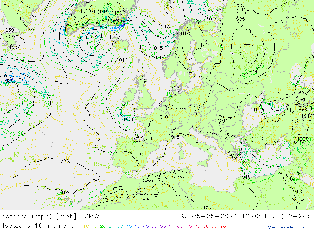 Isotachen (mph) ECMWF zo 05.05.2024 12 UTC