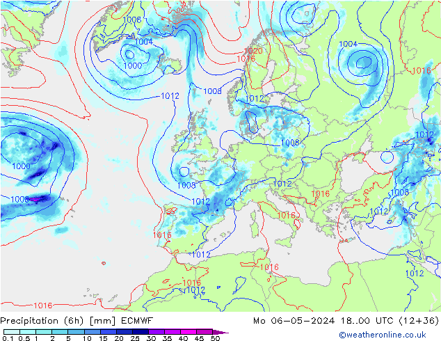 Z500/Rain (+SLP)/Z850 ECMWF Mo 06.05.2024 00 UTC