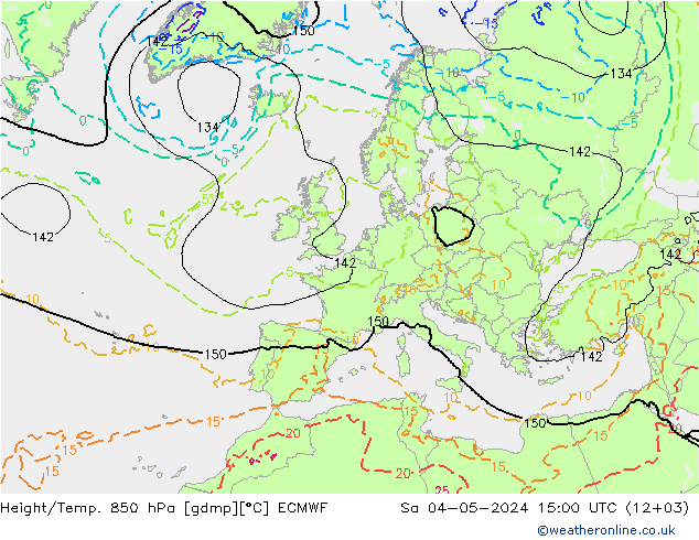 Height/Temp. 850 hPa ECMWF Sáb 04.05.2024 15 UTC