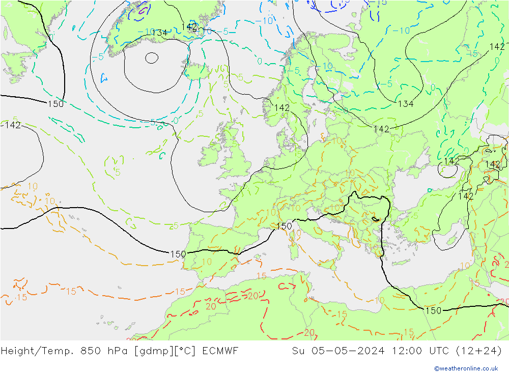 Height/Temp. 850 hPa ECMWF Su 05.05.2024 12 UTC