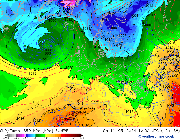 SLP/Temp. 850 hPa ECMWF sab 11.05.2024 12 UTC