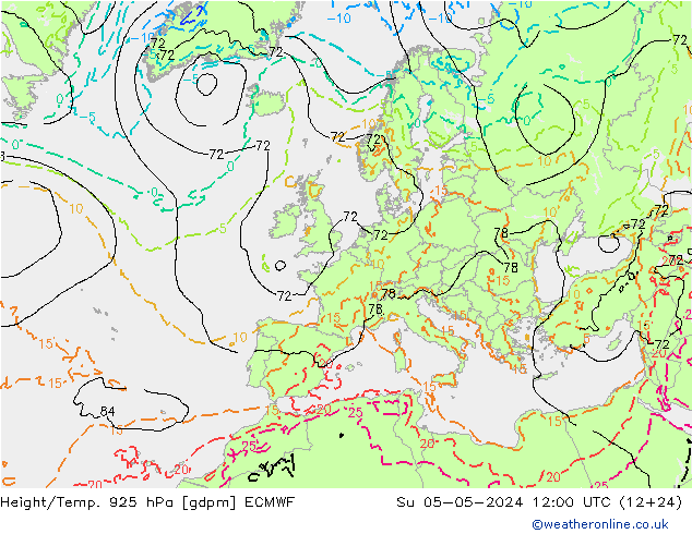 Height/Temp. 925 hPa ECMWF So 05.05.2024 12 UTC