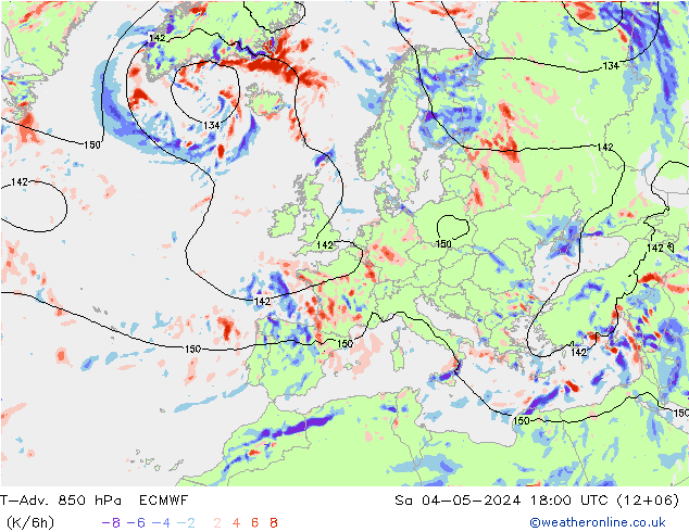 T-Adv. 850 hPa ECMWF Sa 04.05.2024 18 UTC