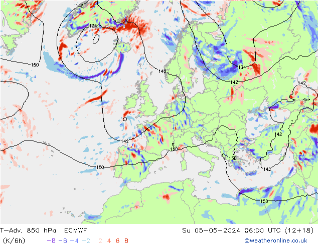 T-Adv. 850 hPa ECMWF dim 05.05.2024 06 UTC