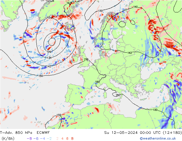 T-Adv. 850 hPa ECMWF Ne 12.05.2024 00 UTC