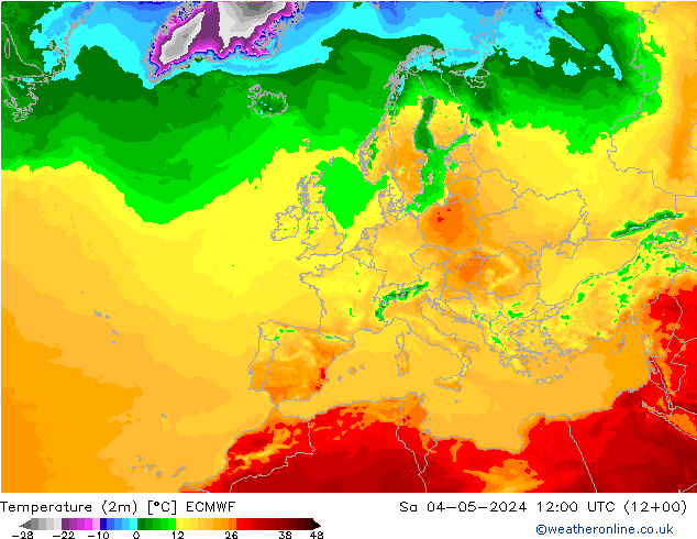 карта температуры ECMWF сб 04.05.2024 12 UTC