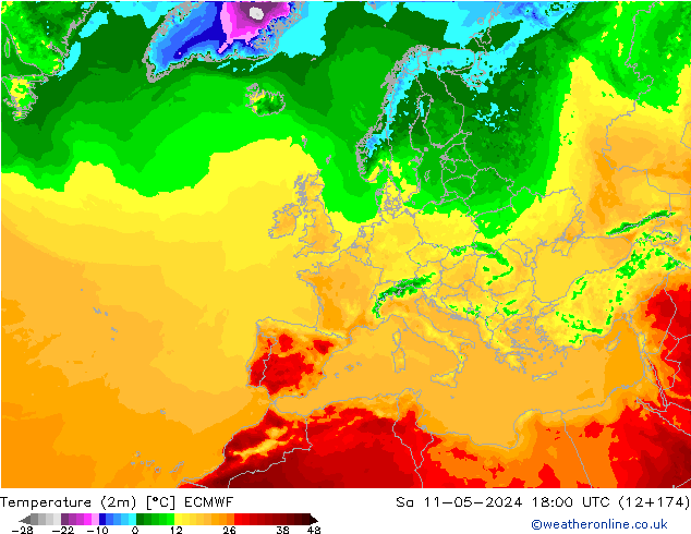 Sıcaklık Haritası (2m) ECMWF Cts 11.05.2024 18 UTC