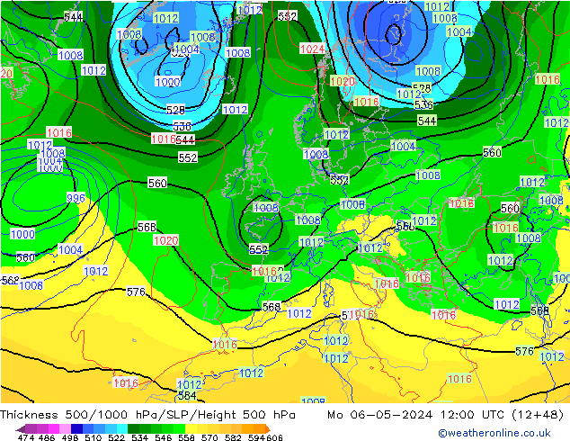 Thck 500-1000гПа ECMWF пн 06.05.2024 12 UTC