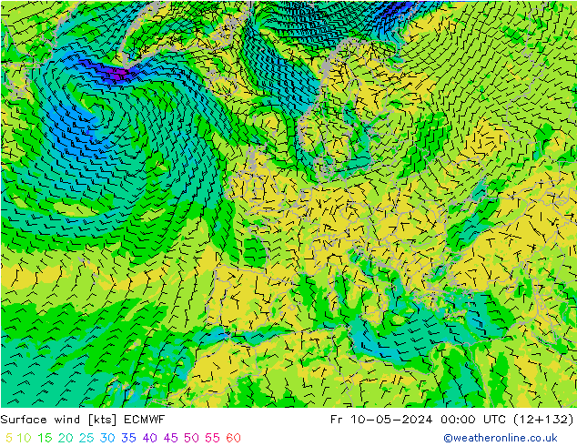 Rüzgar 10 m ECMWF Cu 10.05.2024 00 UTC