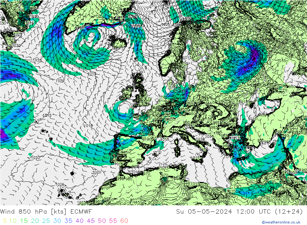 Wind 850 hPa ECMWF So 05.05.2024 12 UTC