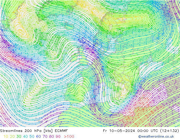 Streamlines 200 hPa ECMWF Fr 10.05.2024 00 UTC