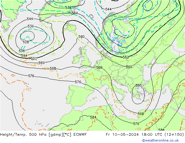 Z500/Rain (+SLP)/Z850 ECMWF vie 10.05.2024 18 UTC