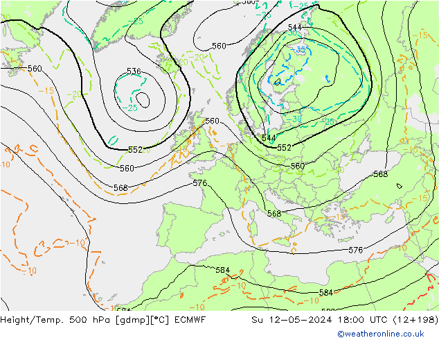 Z500/Rain (+SLP)/Z850 ECMWF So 12.05.2024 18 UTC