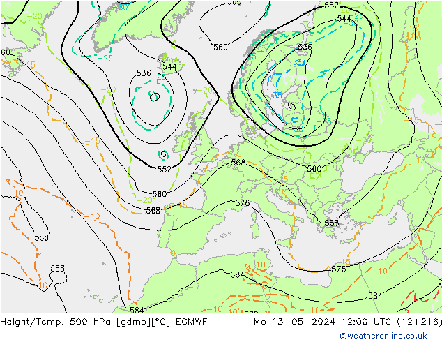 Height/Temp. 500 hPa ECMWF Mo 13.05.2024 12 UTC