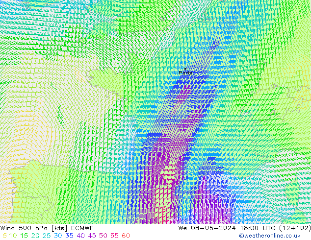 Wind 500 hPa ECMWF We 08.05.2024 18 UTC