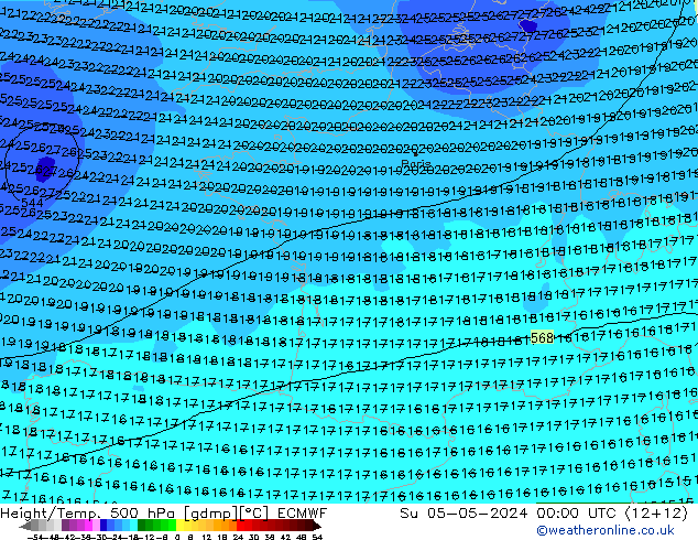 Z500/Rain (+SLP)/Z850 ECMWF Ne 05.05.2024 00 UTC