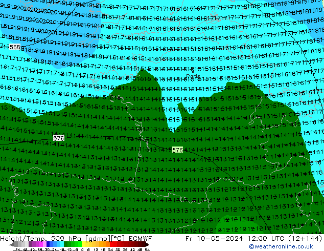 Z500/Rain (+SLP)/Z850 ECMWF vie 10.05.2024 12 UTC