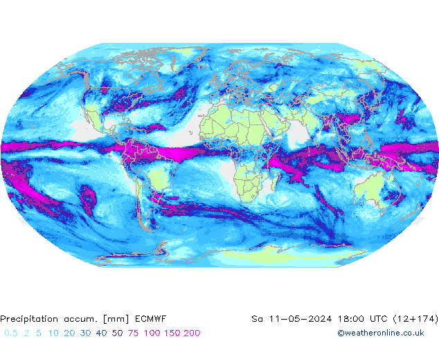Precipitation accum. ECMWF Sa 11.05.2024 18 UTC