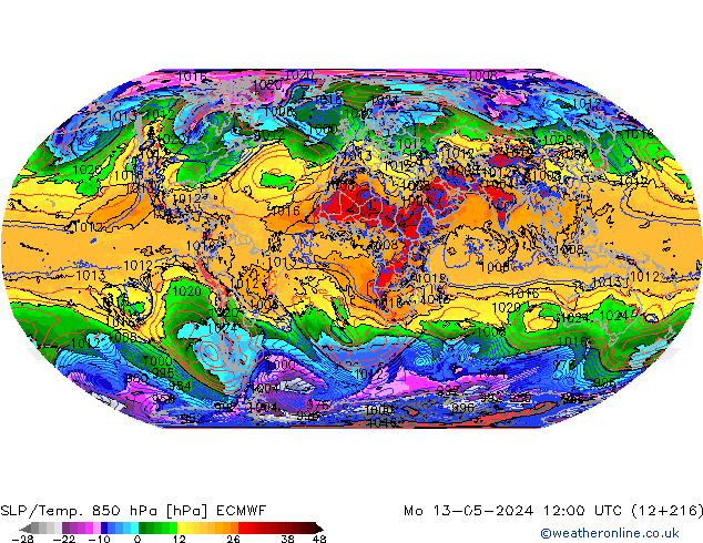 SLP/Temp. 850 hPa ECMWF ma 13.05.2024 12 UTC