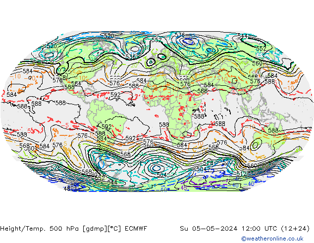 Z500/Rain (+SLP)/Z850 ECMWF So 05.05.2024 12 UTC