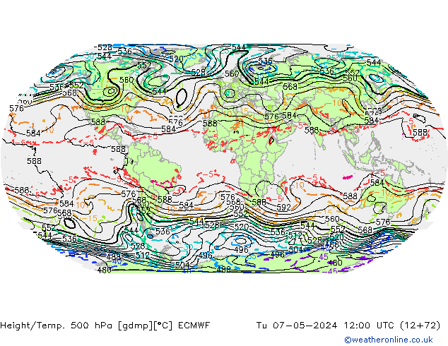 Height/Temp. 500 hPa ECMWF Tu 07.05.2024 12 UTC