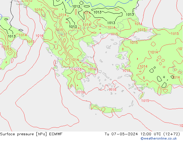 Surface pressure ECMWF Tu 07.05.2024 12 UTC