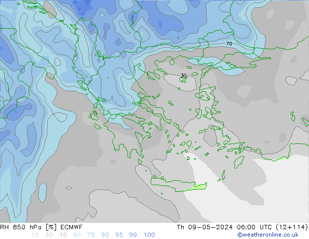 Humedad rel. 850hPa ECMWF jue 09.05.2024 06 UTC