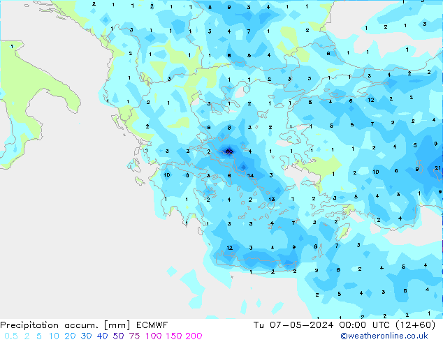 Precipitation accum. ECMWF Út 07.05.2024 00 UTC