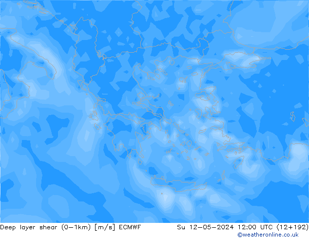 Deep layer shear (0-1km) ECMWF Вс 12.05.2024 12 UTC