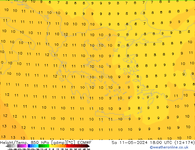 Z500/Rain (+SLP)/Z850 ECMWF сб 11.05.2024 18 UTC