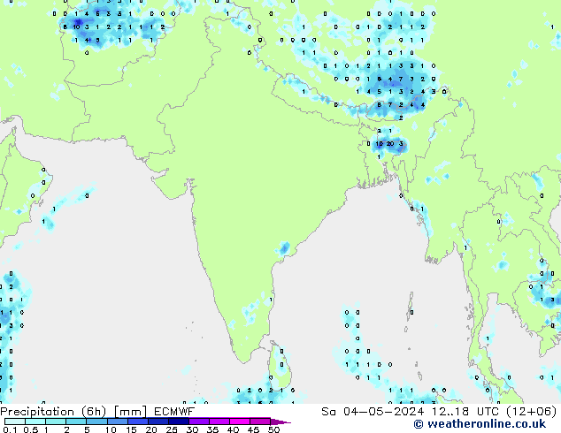 Precipitation (6h) ECMWF Sa 04.05.2024 18 UTC