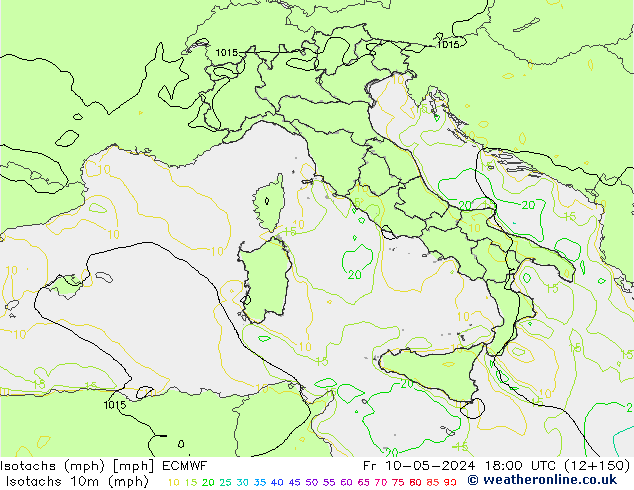 Isotachen (mph) ECMWF vr 10.05.2024 18 UTC