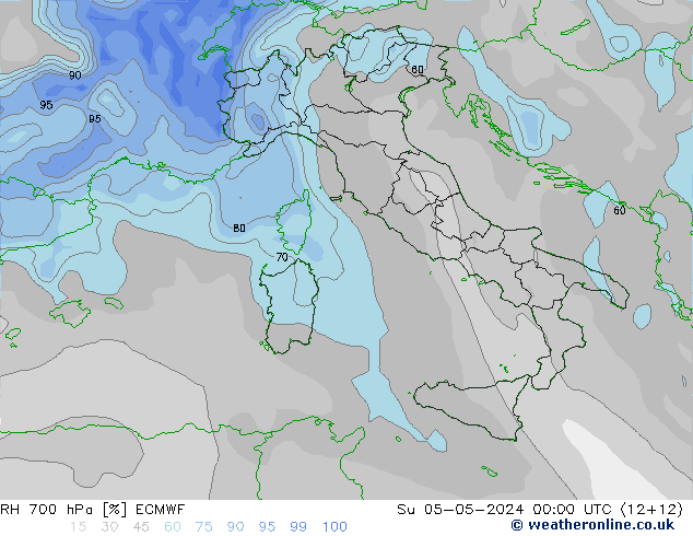 Humidité rel. 700 hPa ECMWF dim 05.05.2024 00 UTC