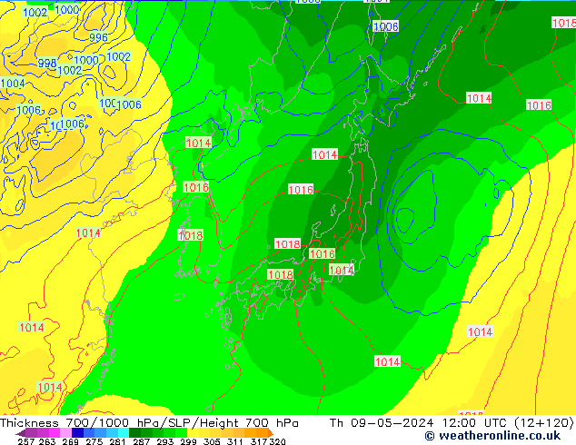 Thck 700-1000 hPa ECMWF Th 09.05.2024 12 UTC