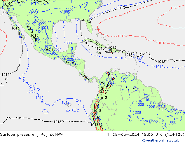 Presión superficial ECMWF jue 09.05.2024 18 UTC