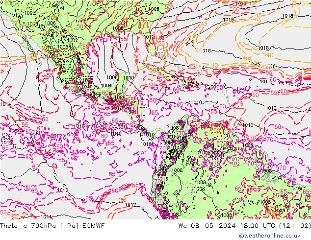 Theta-e 700hPa ECMWF wo 08.05.2024 18 UTC