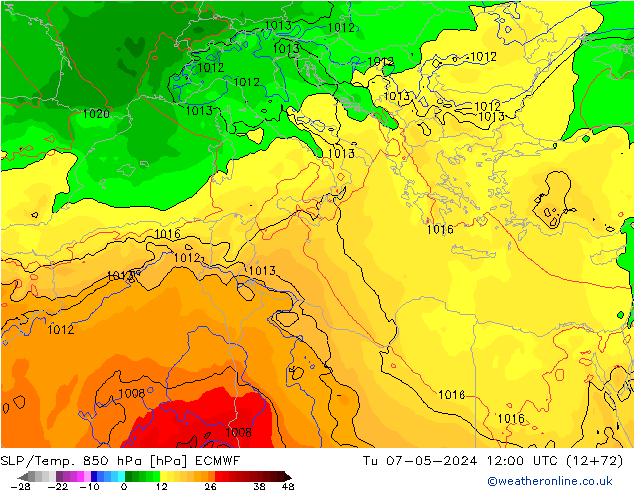 SLP/Temp. 850 hPa ECMWF mar 07.05.2024 12 UTC