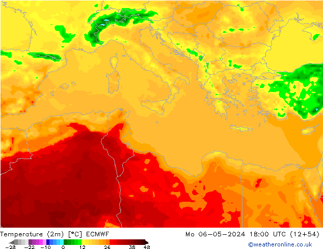 Temperature (2m) ECMWF Po 06.05.2024 18 UTC
