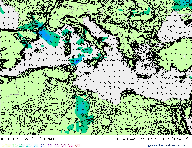 Wind 850 hPa ECMWF di 07.05.2024 12 UTC
